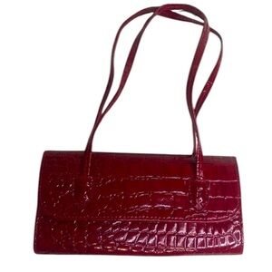 Deep Red Faux Leather Croc Textured Mini Fold Snap Purse Handbag